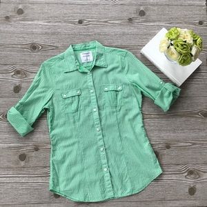 American Eagle Green Striped Favorite Shirt